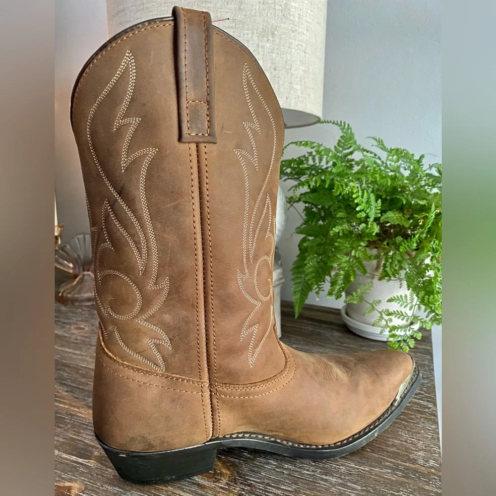 Masterson Distressed Leather R Toe Cowboy Western Boots Mens 11 D Brown Tan‎